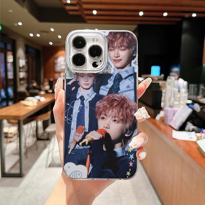 深蓝系演唱梓渝拼接羽纱手机壳数码全包防摔框适用iPhone151617promax安卓小米华为爆款明星手机套