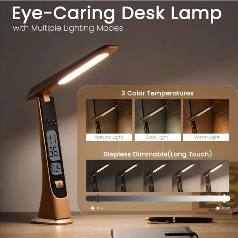 跨境简约折叠桌面时钟学习台灯可移动充电调光LED阅读夜灯