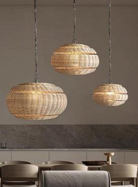 藤艺藤编灯餐厅吊灯现代简约北欧风格卧室床头黑色复古吧台餐桌灯