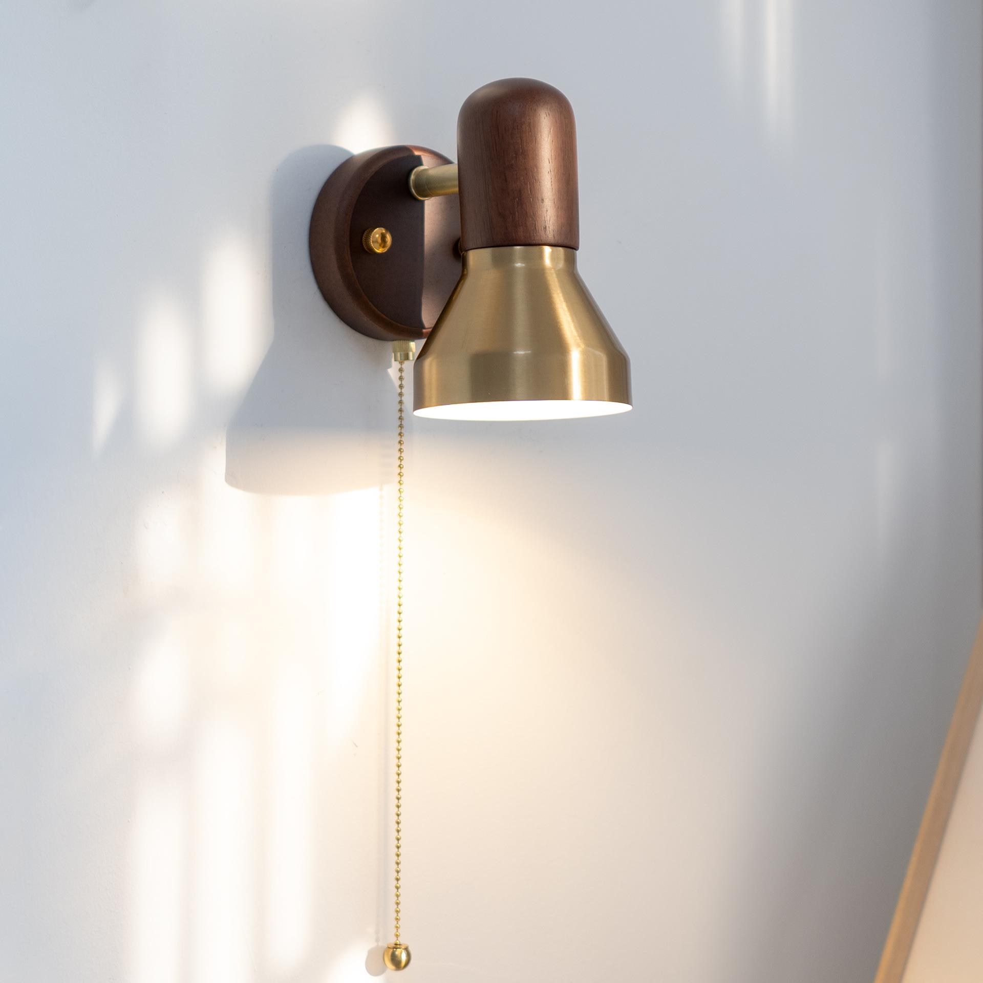 卧室床头实木壁灯中古风复古走廊客厅背景墙灯设计师款氛围感灯具