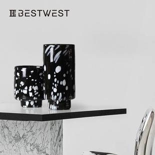 博西家居 饰品花器 黑白水墨直筒柱状水培玻璃花瓶样板间花器软装