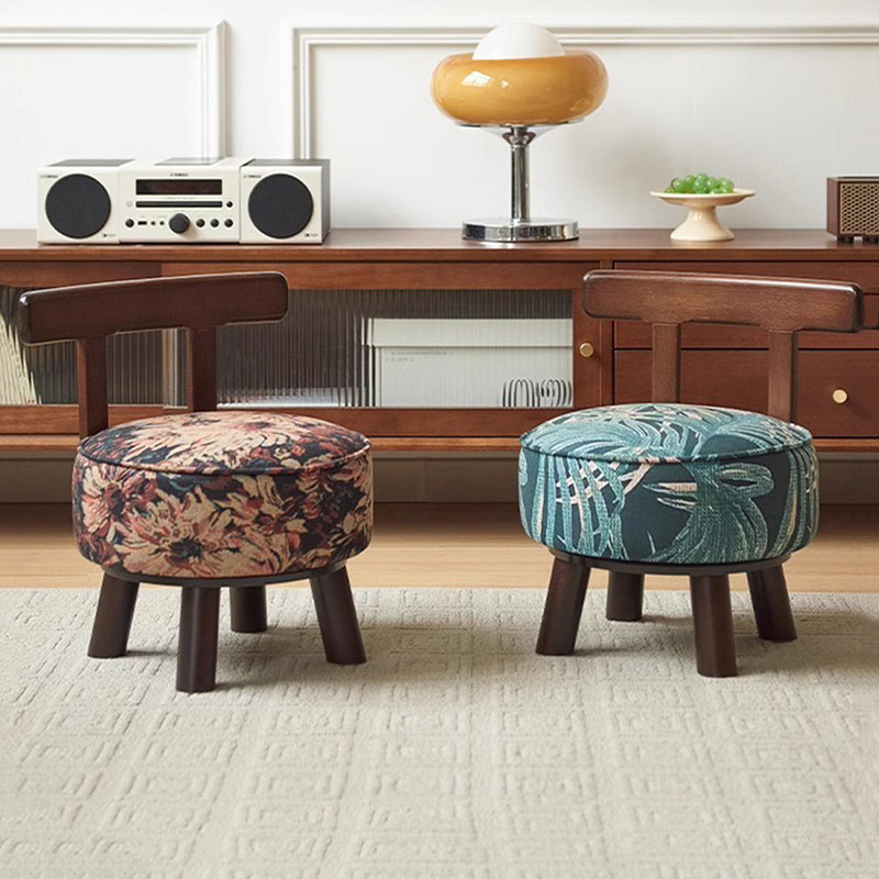 聚值实木旋转小凳子家用矮凳软坐垫系列兰亭新中式双杆沙发凳