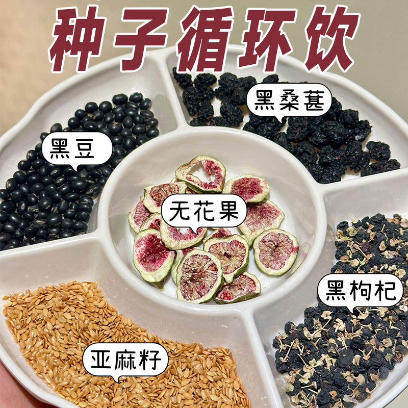 黄体酮养雌茶亚麻籽无花果黑豆黑枸杞桑葚茶包女泡水喝种子循环饮