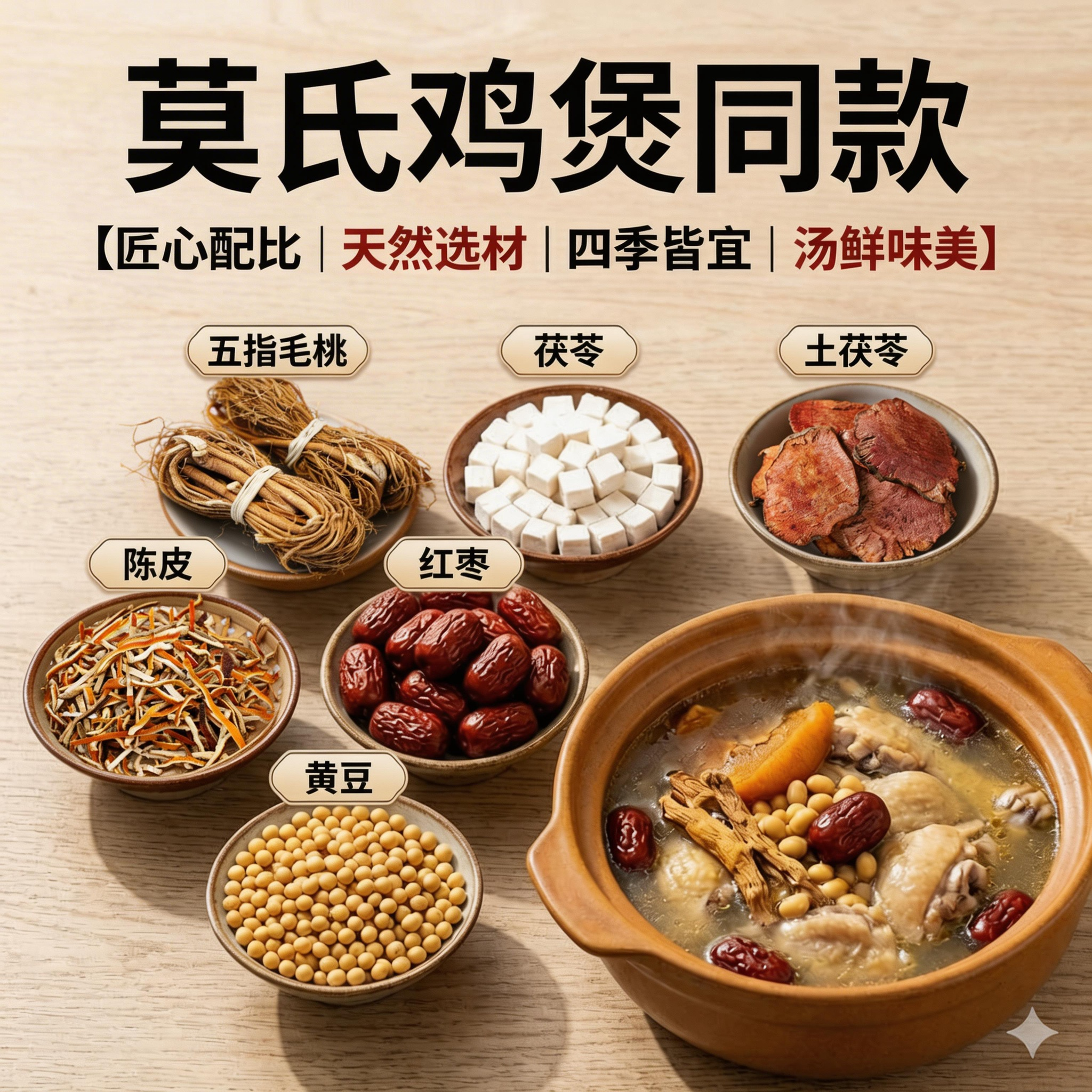 广式祛湿煲汤料土茯苓黄豆陈皮茯苓红枣五指毛桃莫氏鸡煲同款汤料