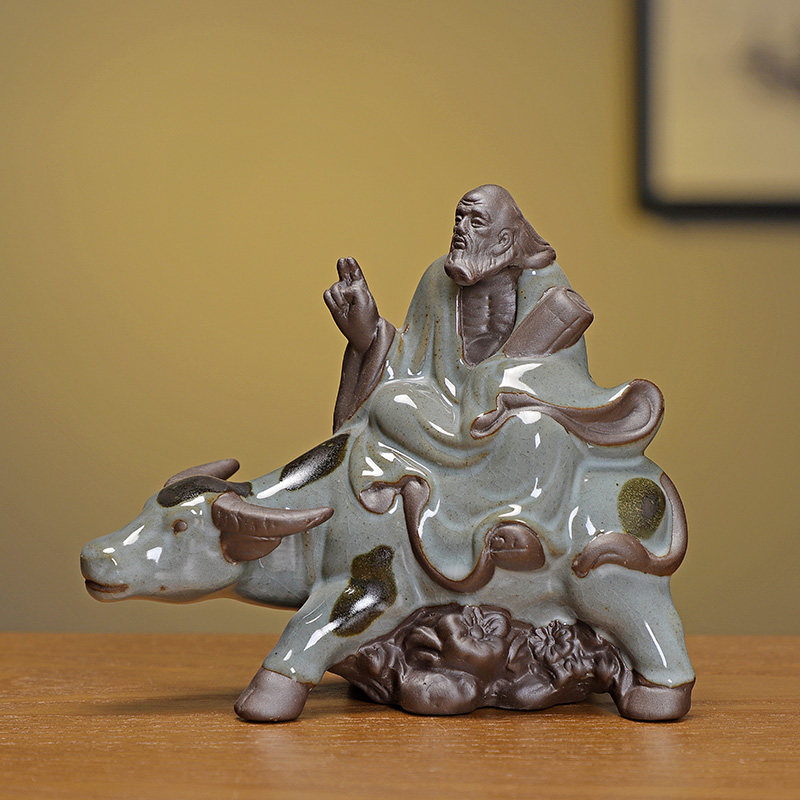 陶瓷牧童老子骑牛摆件创意家居客厅玄关盆栽送子娃娃旺丁财兴装饰