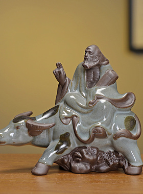 陶瓷牧童老子骑牛摆件创意家居客厅玄关盆栽送子娃娃旺丁财兴装饰