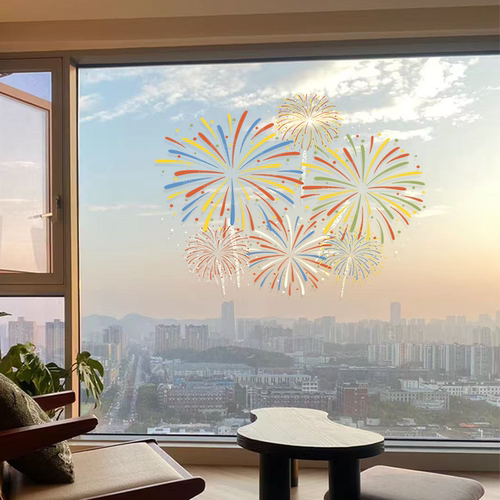 2026新款装饰窗花烟花静电贴厨房阳台玻璃推拉门防撞装饰贴纸布置