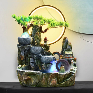 假山流水摆件客厅循环水室内高山鱼池喷泉水车生财风水轮景观装饰