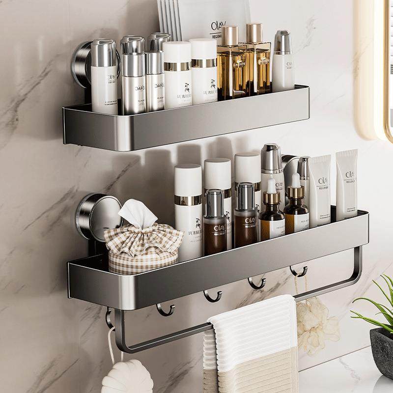 吸盘式置物架免打孔卫生间墙上收纳架太空铝壁挂洗手台浴室置物架