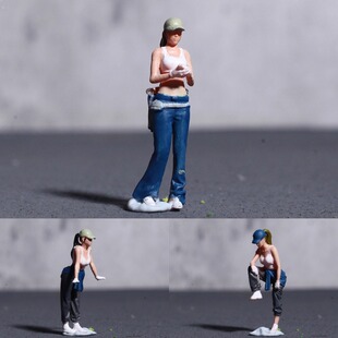 车模人偶64比例埃尔法汽修女工程师沙盘迷你摆件微缩世界摆拍人物