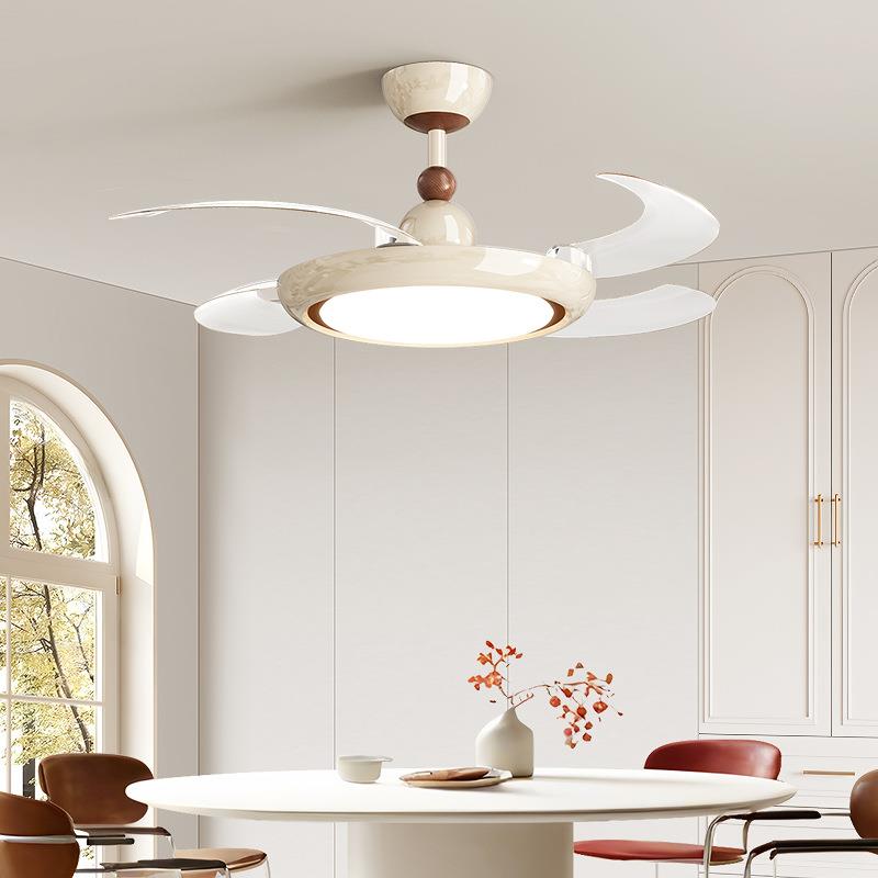 奶油风电扇灯隐形风扇灯吊扇灯家用智能餐厅护眼卧室电扇一体灯具