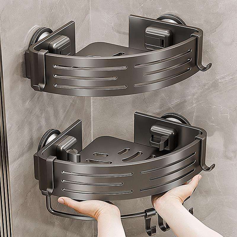 ll卫生间吸盘三角置物收纳架子免打孔浴室墙上壁挂式厕所转角洗漱