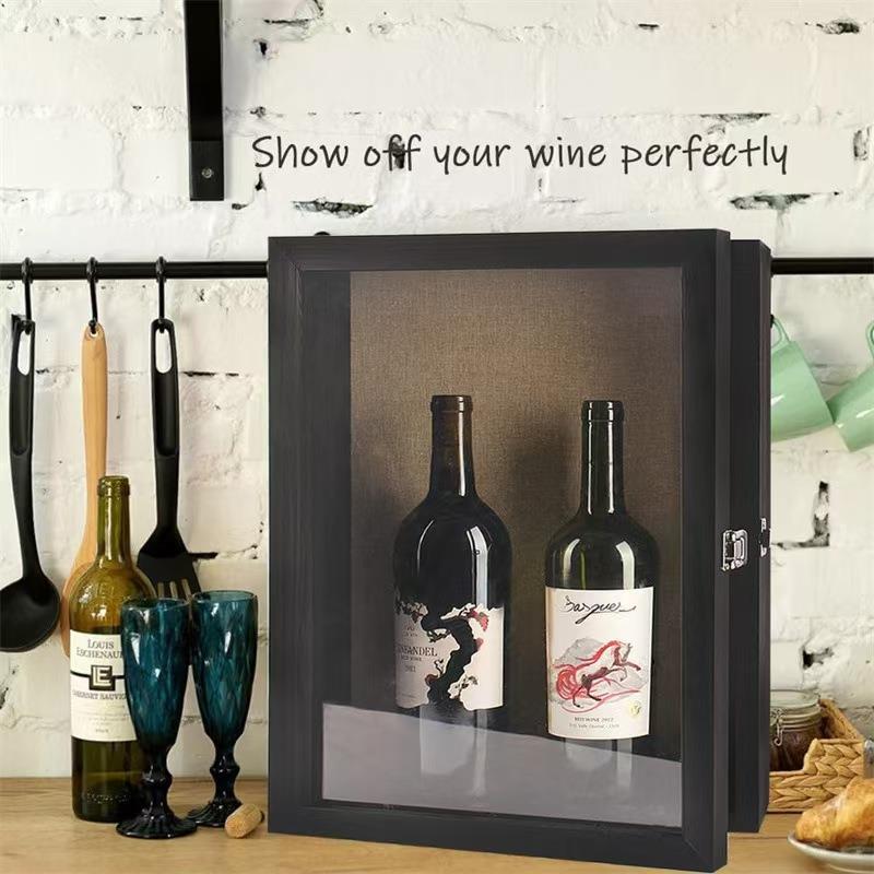 木质红酒盒亚克力盖透明展示盒壁挂式啤酒香槟储存木盒实木收纳盒