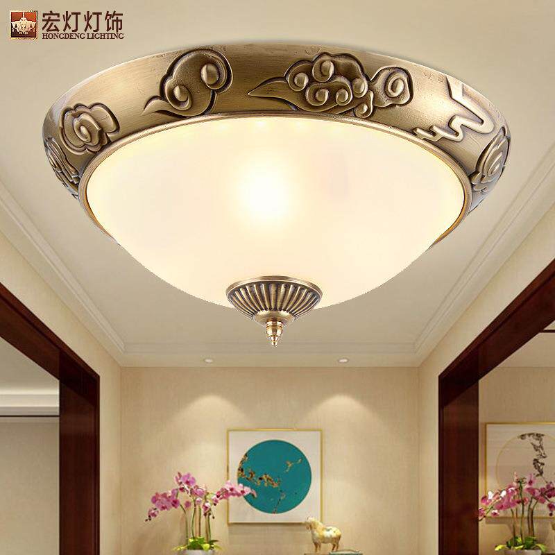 全铜吸顶灯欧式卧室灯高级感圆形楼梯转角过道阳台灯法式房间灯具