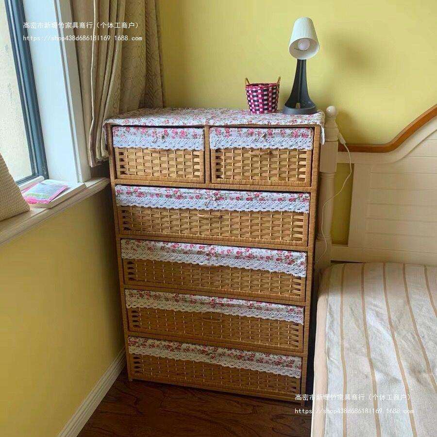 藤编宝宝衣柜实木抽屉简易婴儿衣柜玩具收纳柜客厅卧室储物柜