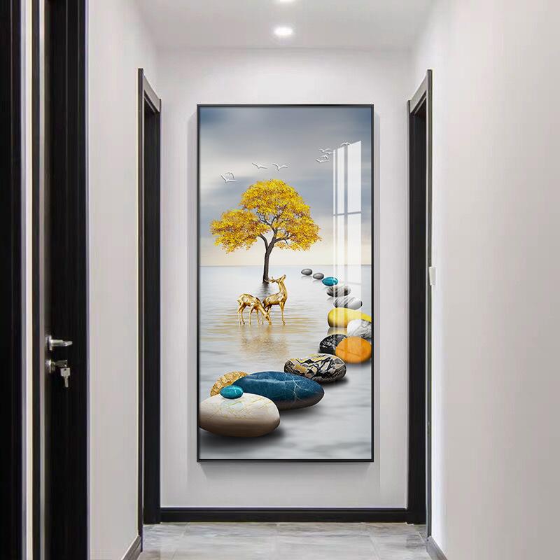 led带灯轻奢现代简约装饰画发光入户玄关走廊尽头招财鹿晶瓷壁画