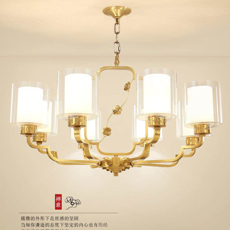 新款新中式高档大气古铜色铁艺客厅吊灯 创意8头吸吊两用梅花吊灯