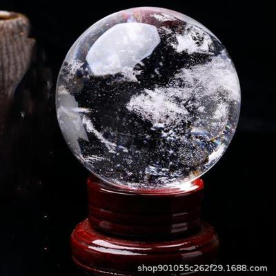 厂家熔炼白色水晶球白水晶球摆件旋转底座熔炼球摆件 http://