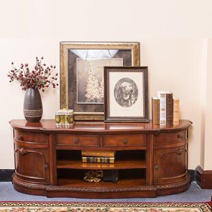 美式实木卧室简约电视柜家用高款落地储物地柜子半圆弧形复古主卧