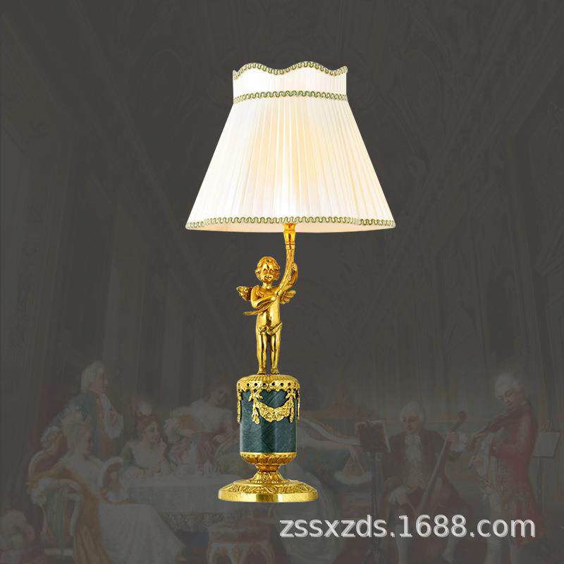 法式台灯欧式别墅奢华复古客厅卧室床头书房灯具宫廷天使全铜