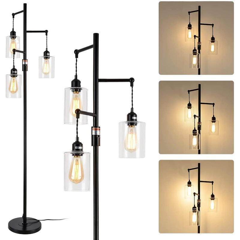 简约工业风落地灯美式酒店客厅灯卧室立式旋钮调光玻璃灯罩落地灯