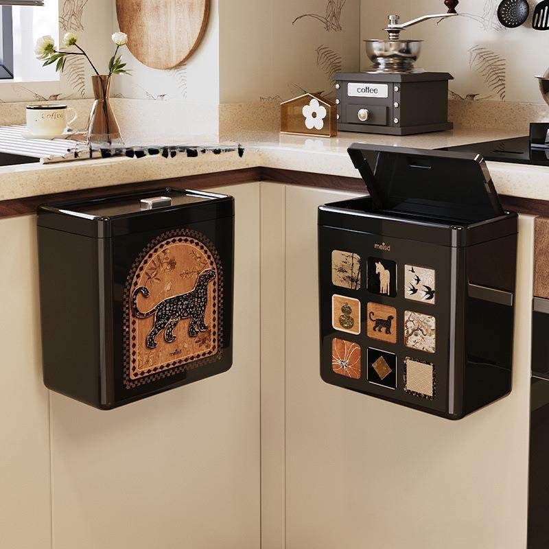 厨房专用悬挂式垃圾桶大容量免弯腰可移动中古风家用壁挂桶舞泓