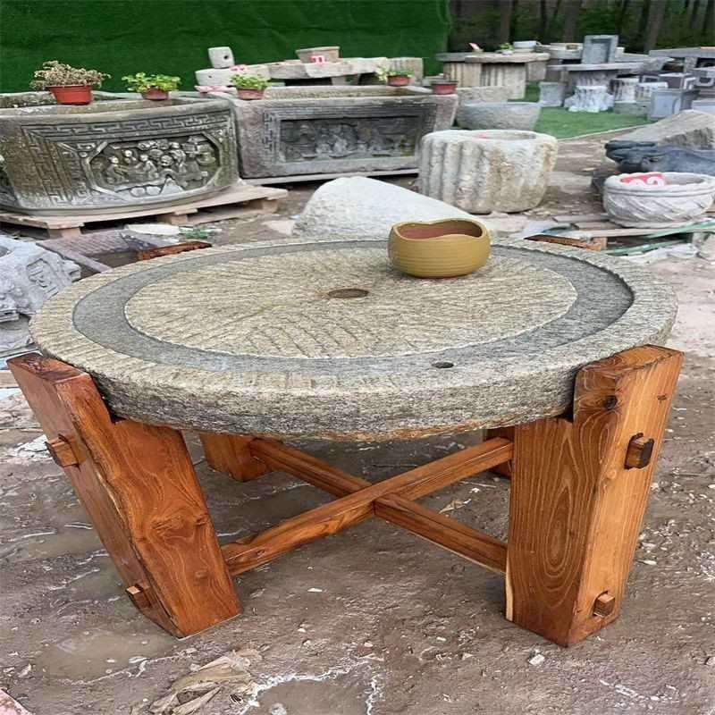 老旧石磨茶台石磨茶桌石磨茶台庭院户外旧石器用石桌摆件