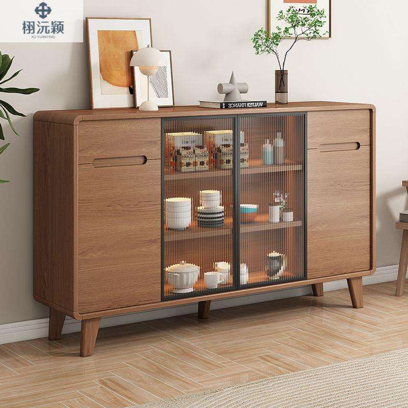 实木日式餐边柜客厅储物柜一体靠墙边柜茶水柜小户型收纳碗柜斗柜