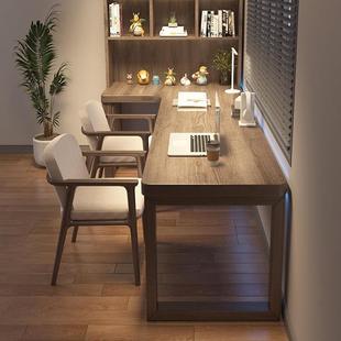 L型电脑桌办公拐角7工作台全实木转角书桌书柜一体双人儿童学习桌