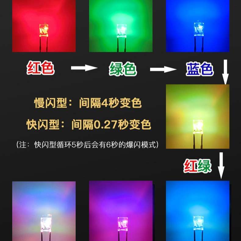 led灯珠234七彩慢闪短脚直插led灯珠2*3*4mm方形发光二极管