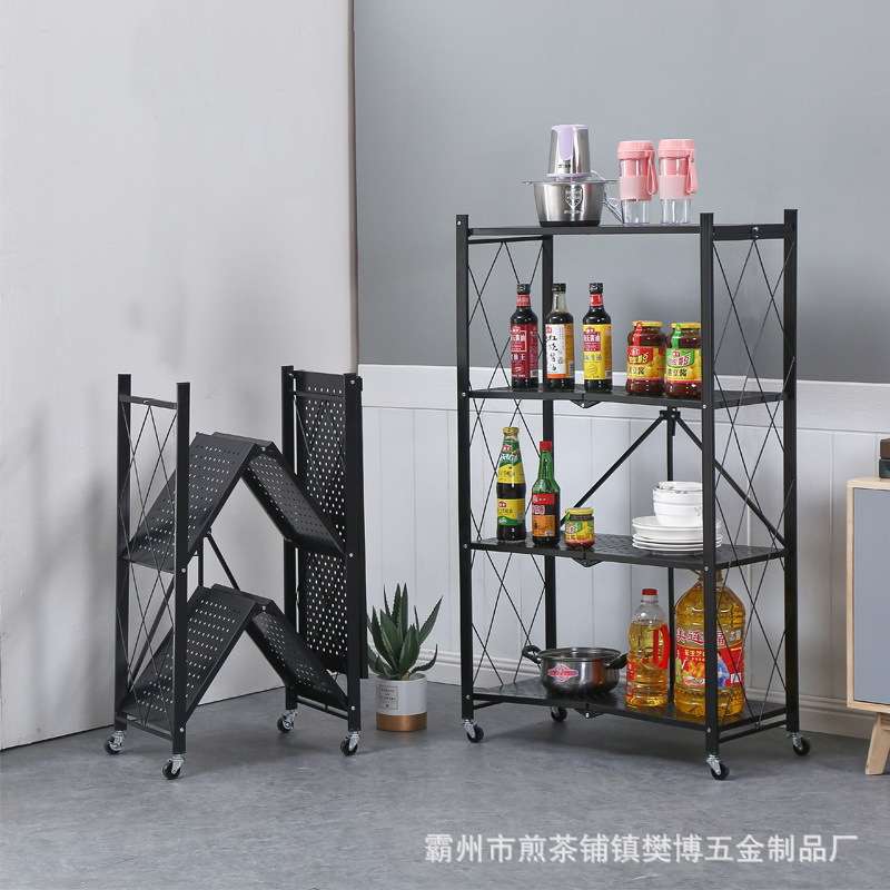 折叠免安装置物架家用厨房落地多层储物货架子微波炉可移动收纳架