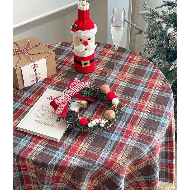 欧式复古红格子圣诞桌布餐桌茶几书桌摆摊氛围感装饰写真拍照背景
