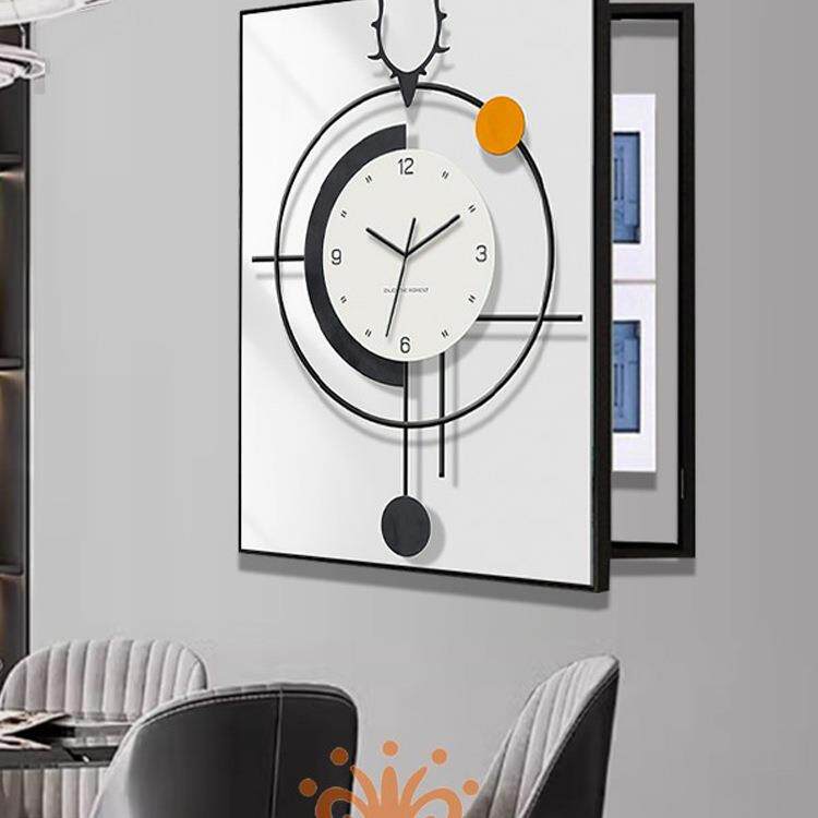 遮挡电表箱装饰画带钟表竖版现代简约配电箱轻奢高级感免打孔挂画