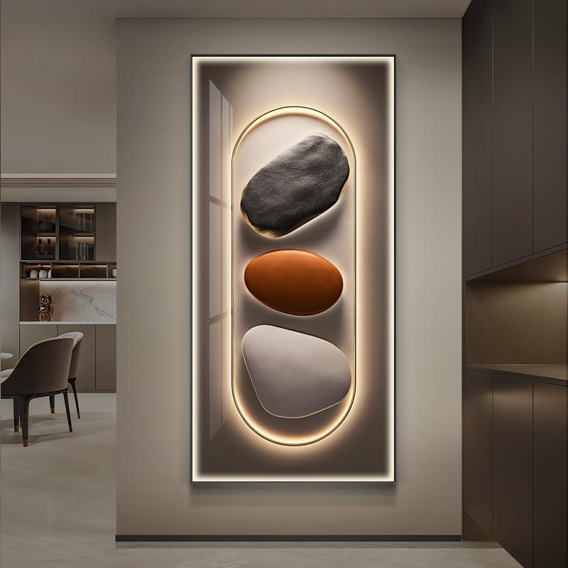轻奢led带灯入户玄关装饰画简约现代高级感挂画走廊过道壁画竖版