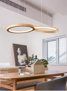 现代简约LED智能小爱个性光环客厅吧台书房餐厅实木餐吊灯具D5102