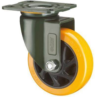 SUPO向荣4寸中重型橙色带边刹车聚氨酯万向脚轮J05S-01C-100-222