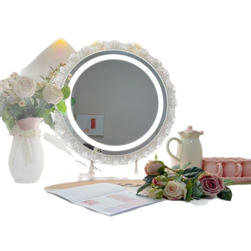 化妆镜网红亚克力带灯氛围灯梳妆镜三色变光异形镜梳妆台镜发光镜