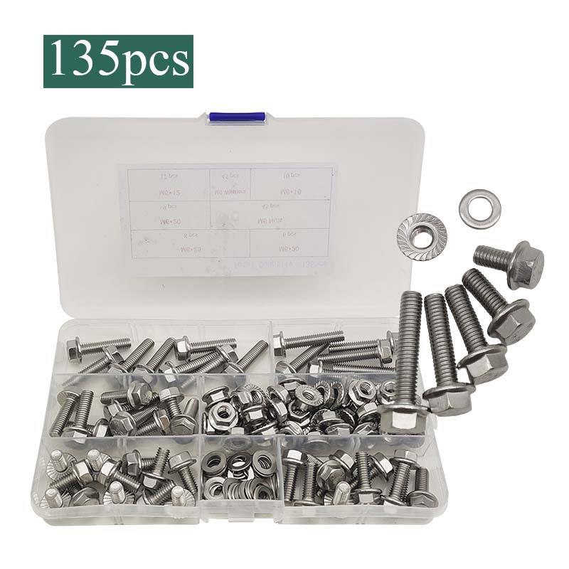 135pcs盒装 304不锈钢法兰外六角螺栓套装 带垫花齿防滑螺丝