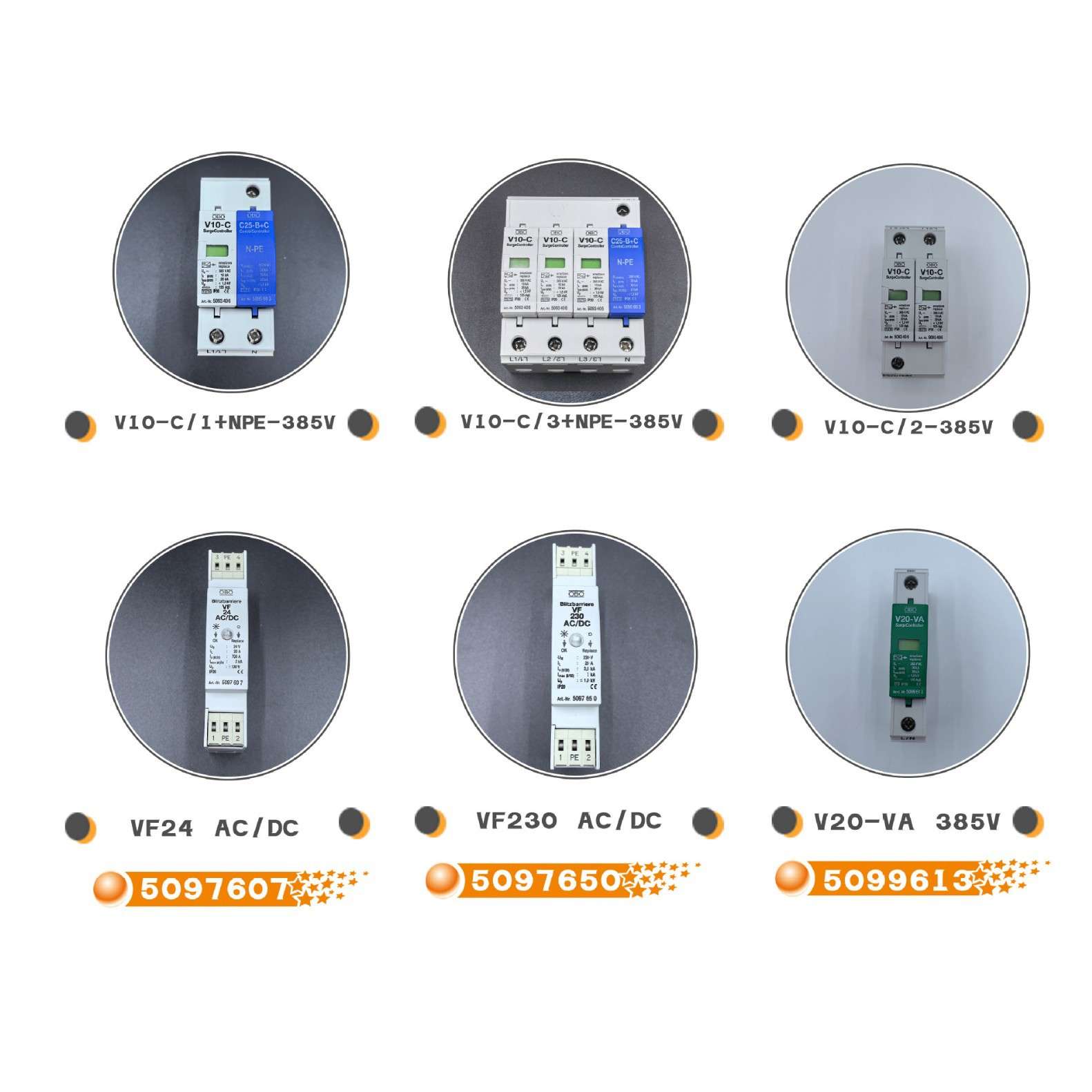 OBO电涌防雷器5097607 VF24 AC/DC原装避雷器三相2级浪涌保护器