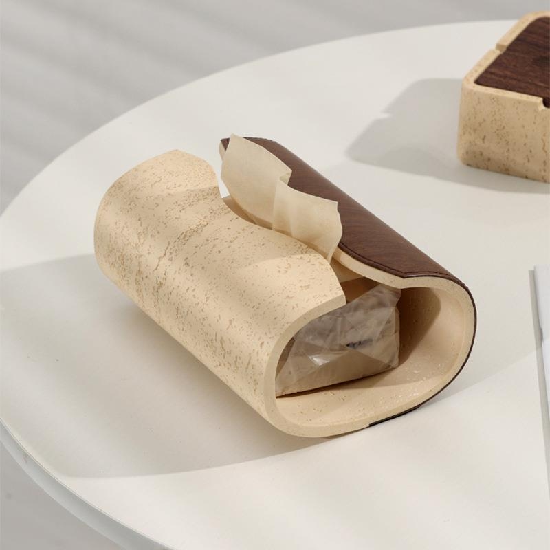 高级感洞石纸巾盒客厅高档轻奢胡桃木皮革纸抽盒创意桌面抽纸盒子