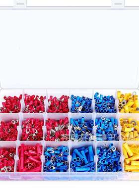 冷压连接端子 1500pcs 盒装冷压端子套装18款预绝缘压线端子组合