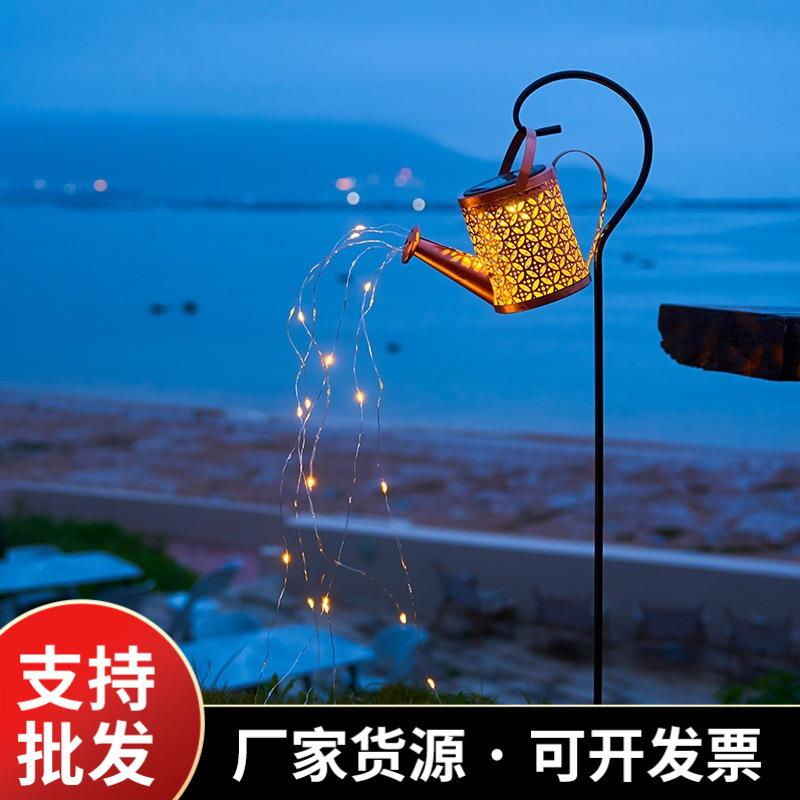 跨境太阳能星星灯洒水壶灯户外防水庭院灯花园小院布置装饰挂树灯