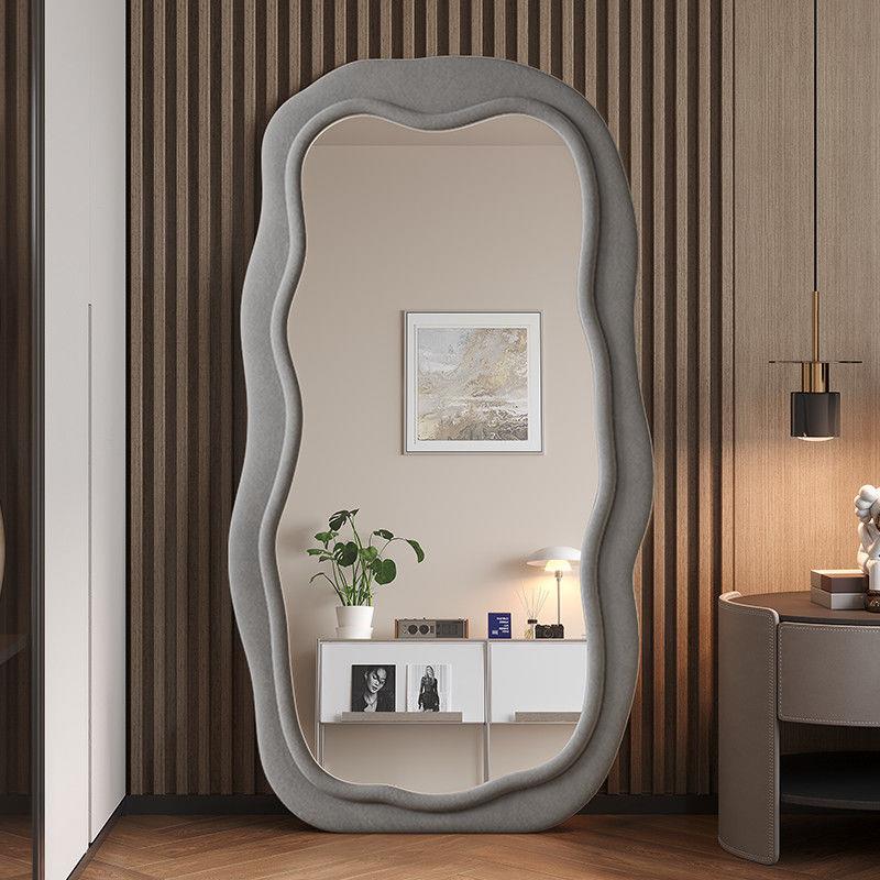 灰色现代波浪全身镜家用落地镜异形简约风客厅卧室入户大号试衣镜