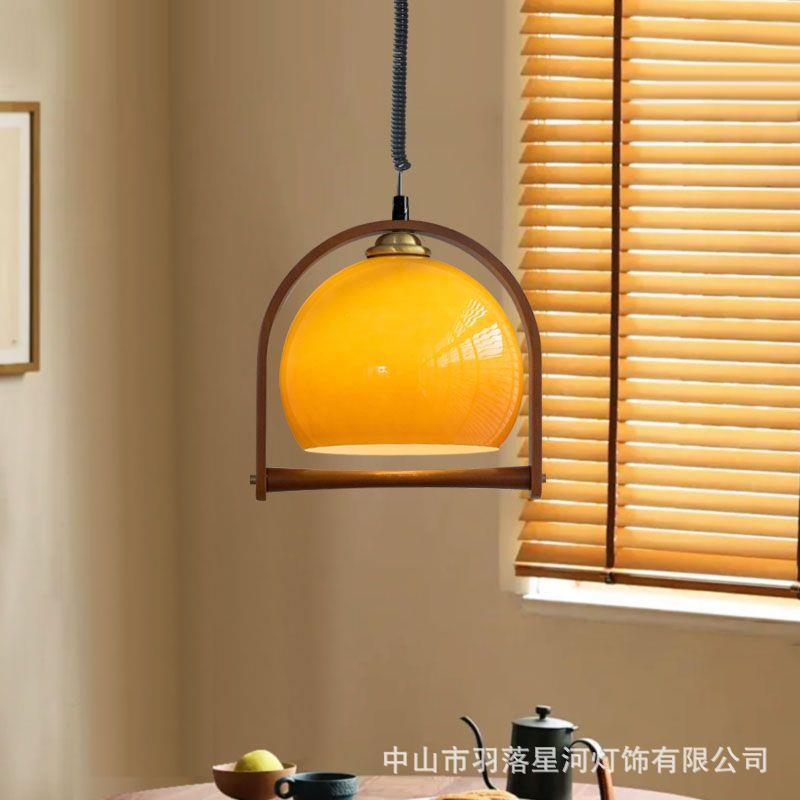 餐厅吊灯 中古可升降复古法式设计师日式餐桌吧台原木全光谱中山
