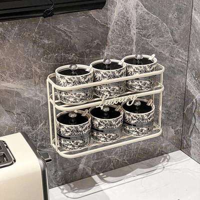 欧式中古风厨房调料盒家用陶瓷盐罐佐料罐高颜值挂壁调味罐套装