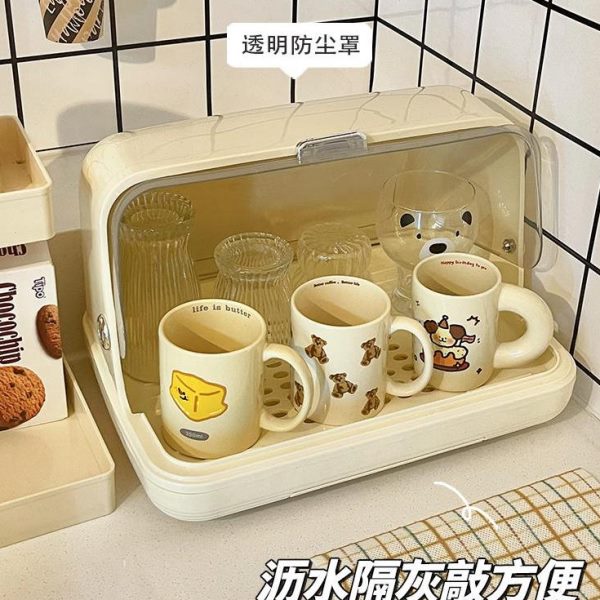 带盖收纳置物架沥水水杯架子防尘杯架桌面玻璃杯茶杯茶具收纳盒