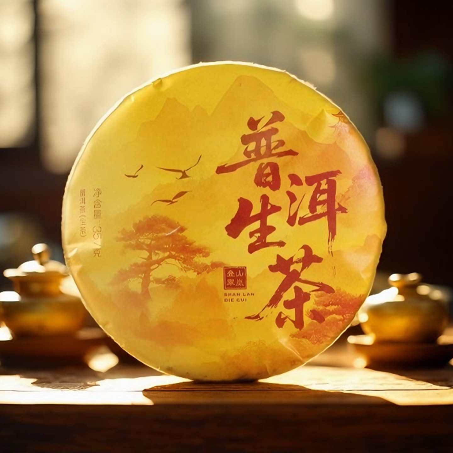 云南普洱生茶大益山岚叠翠礼盒装茶饼茶叶古树357g千山一木