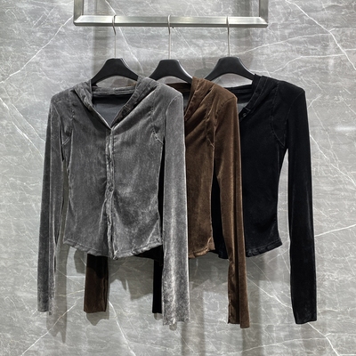 轻奢高级感连帽丝绒上衣