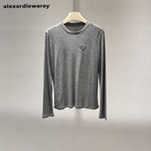 欧货2025春季 新款 圆领T恤打底衫 美式 针织衫 天丝羊毛上衣女