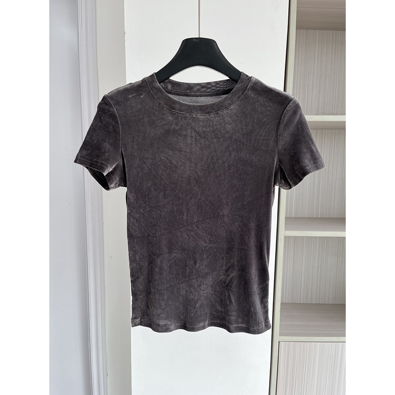 美式时尚百搭显瘦丝绒T恤上衣
